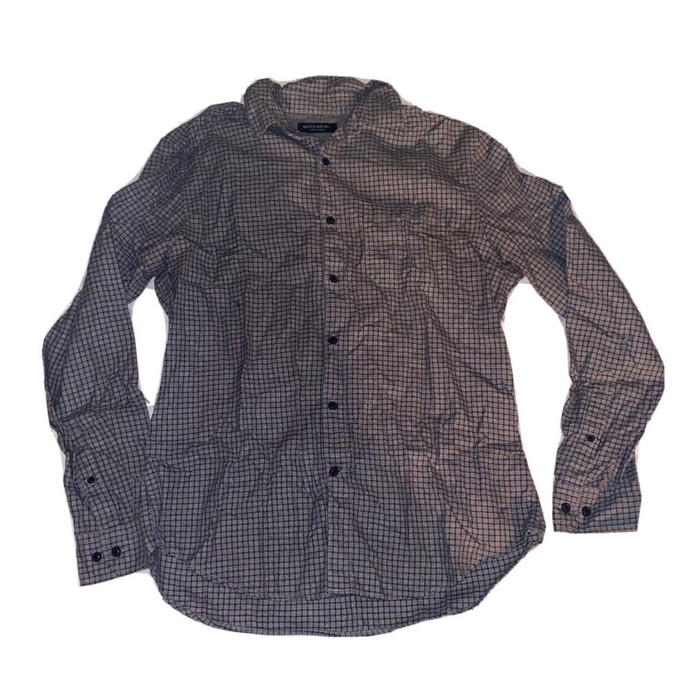 Banana Republic Luxe Flannel Camden Fit Windowpane Gray‎ Shirt Size Medium